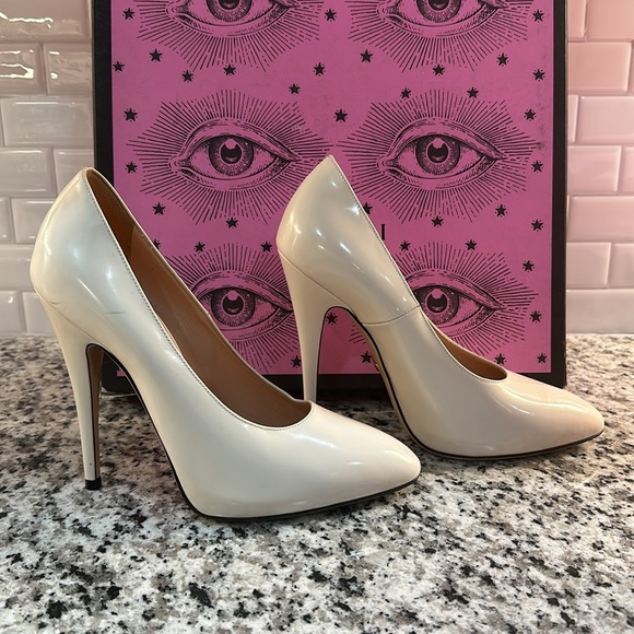 BRAND NEW RARE White Never Worn Gucci Elasia Heels with Removable Pearl Bows - Picture 5 of 13
